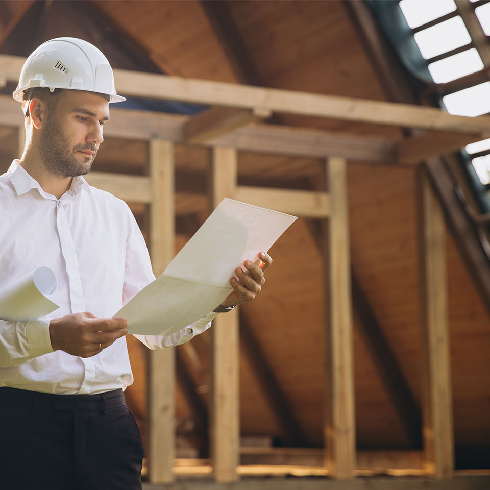 Image showing an architect in a house being built