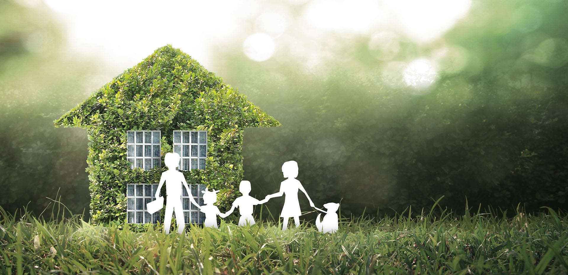 Image showing a paper cut out family in front of a model house