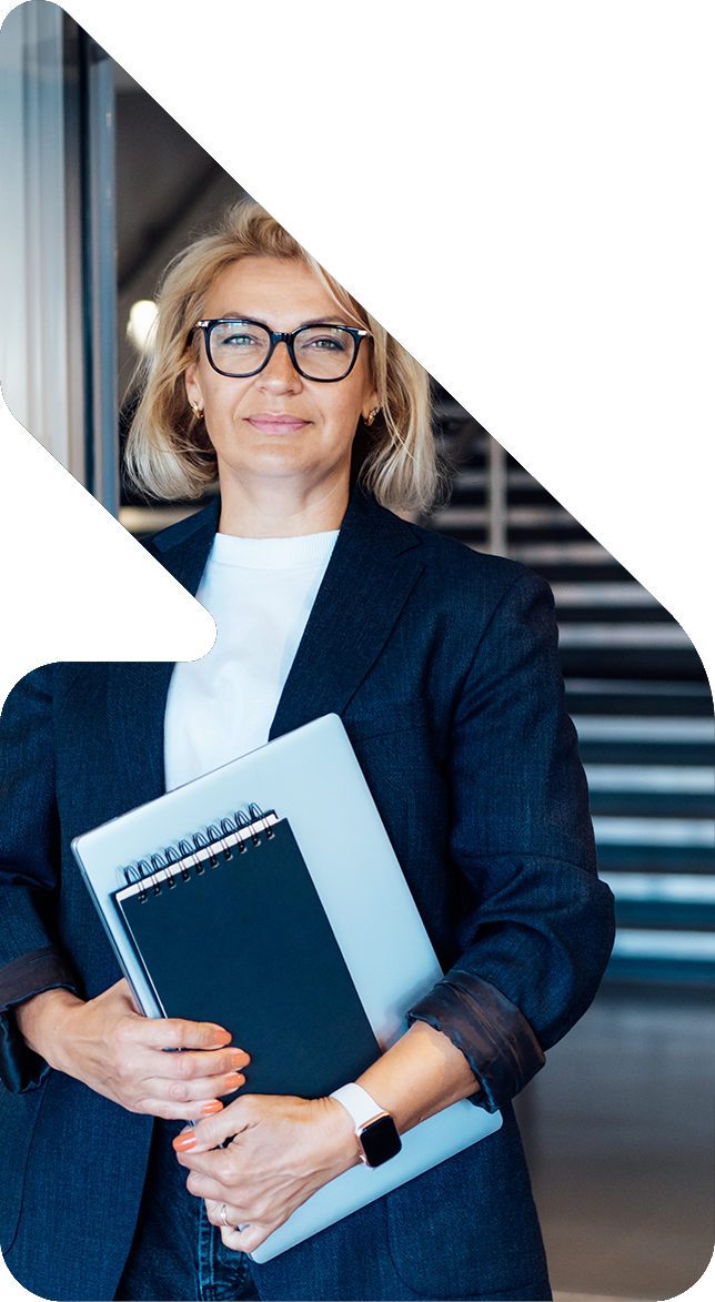 Image showing a business woman holding a laptop