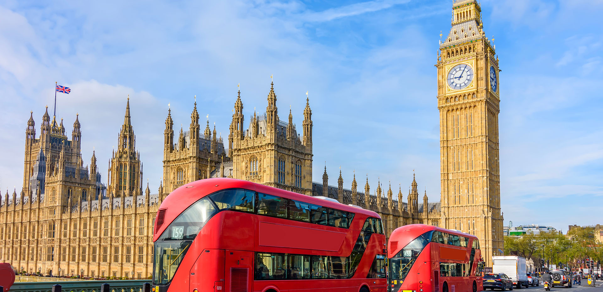 Image showing the Houses of Parliament with a London bus in front