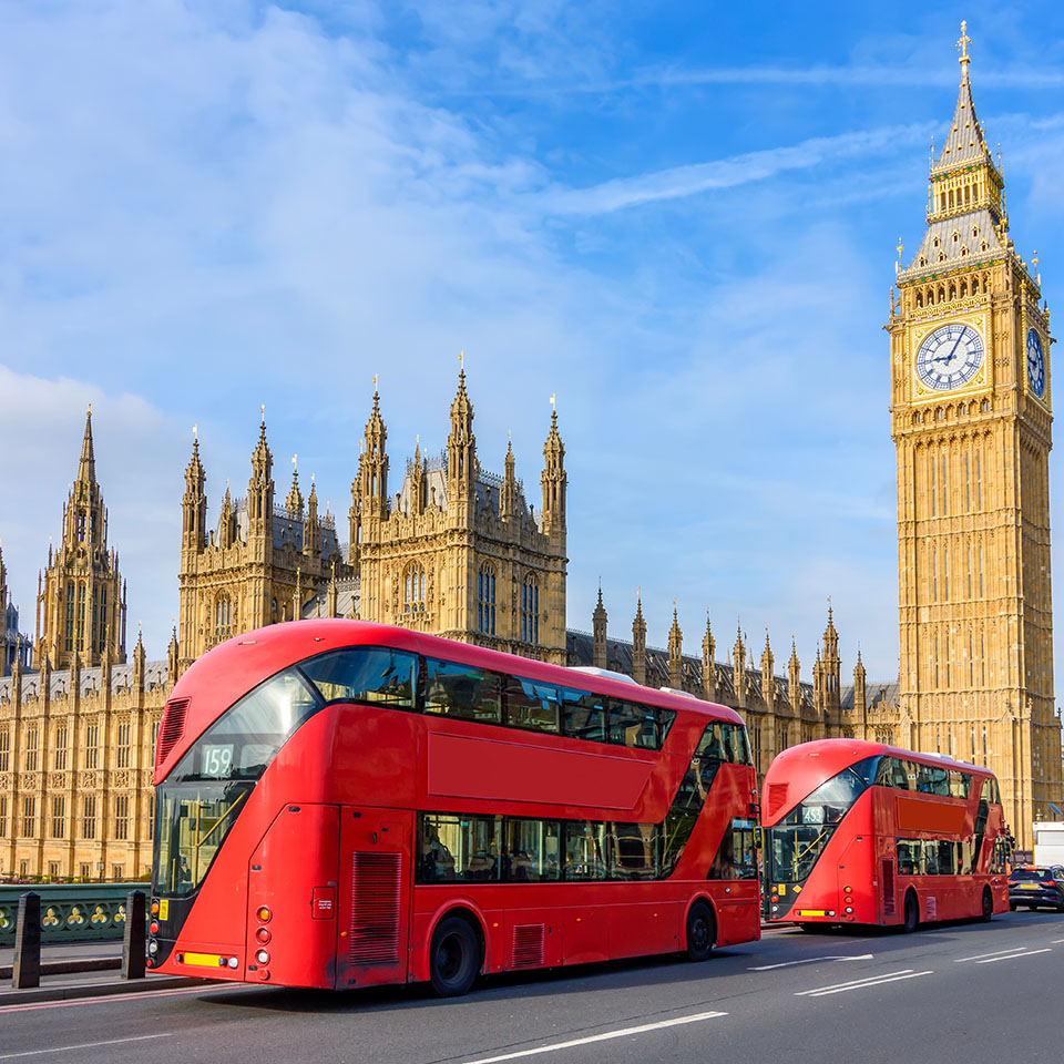 Image showing the Houses of Parliament with a London bus in front