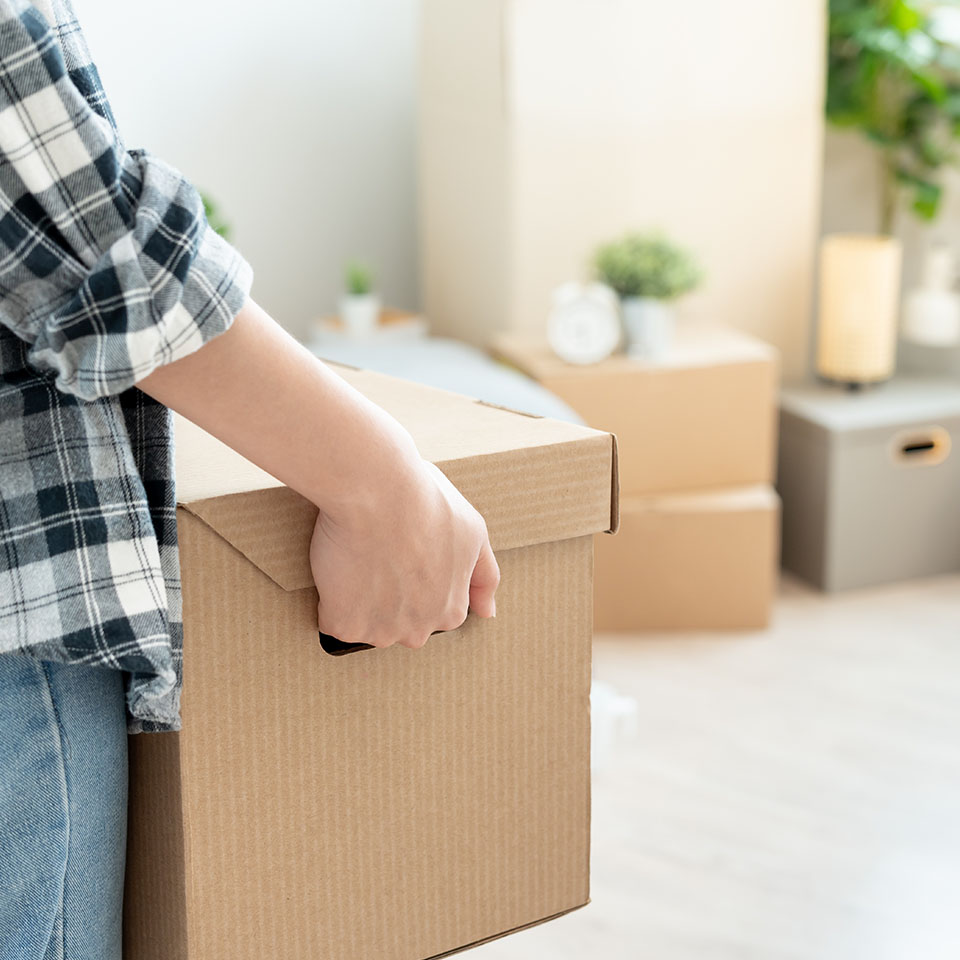 Image showing a close up of a woman carrying a box