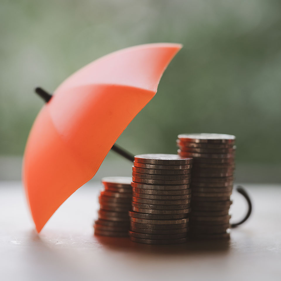 Image showing an umbrella covering piles of coins