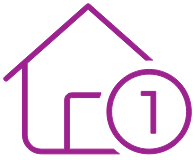Icon showing a house with a number 1 beside it
