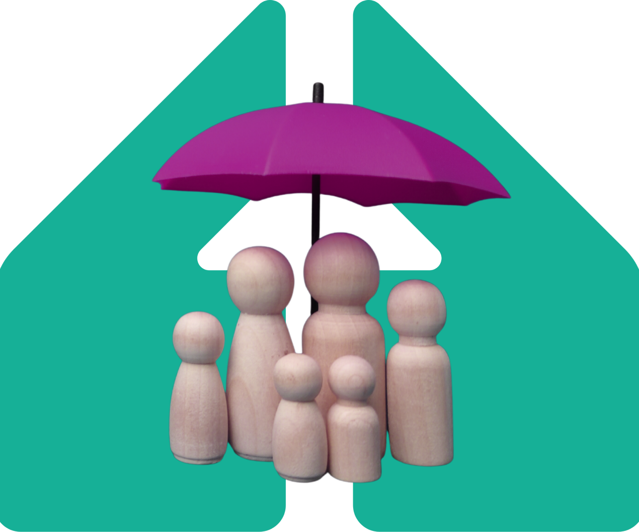 Image showing a wooden family underneath an umbrella