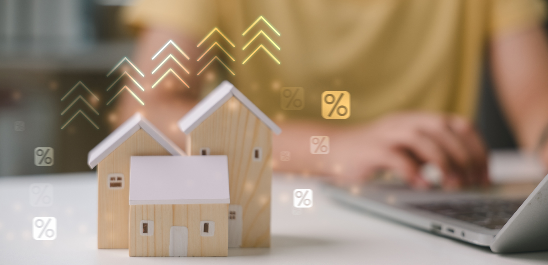 Image showing wooden house with percentage signs for mortgage rates