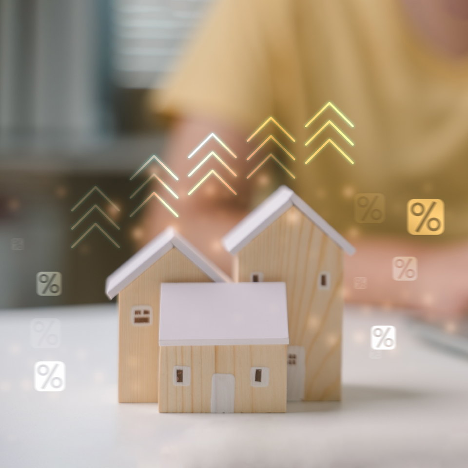 Image showing wooden house with percentage signs for mortgage rates