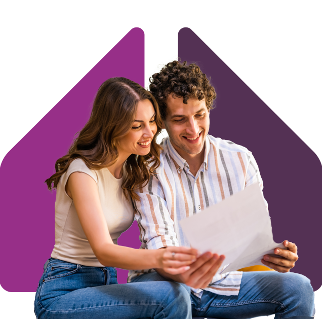 image showing a happy couple looking over documents