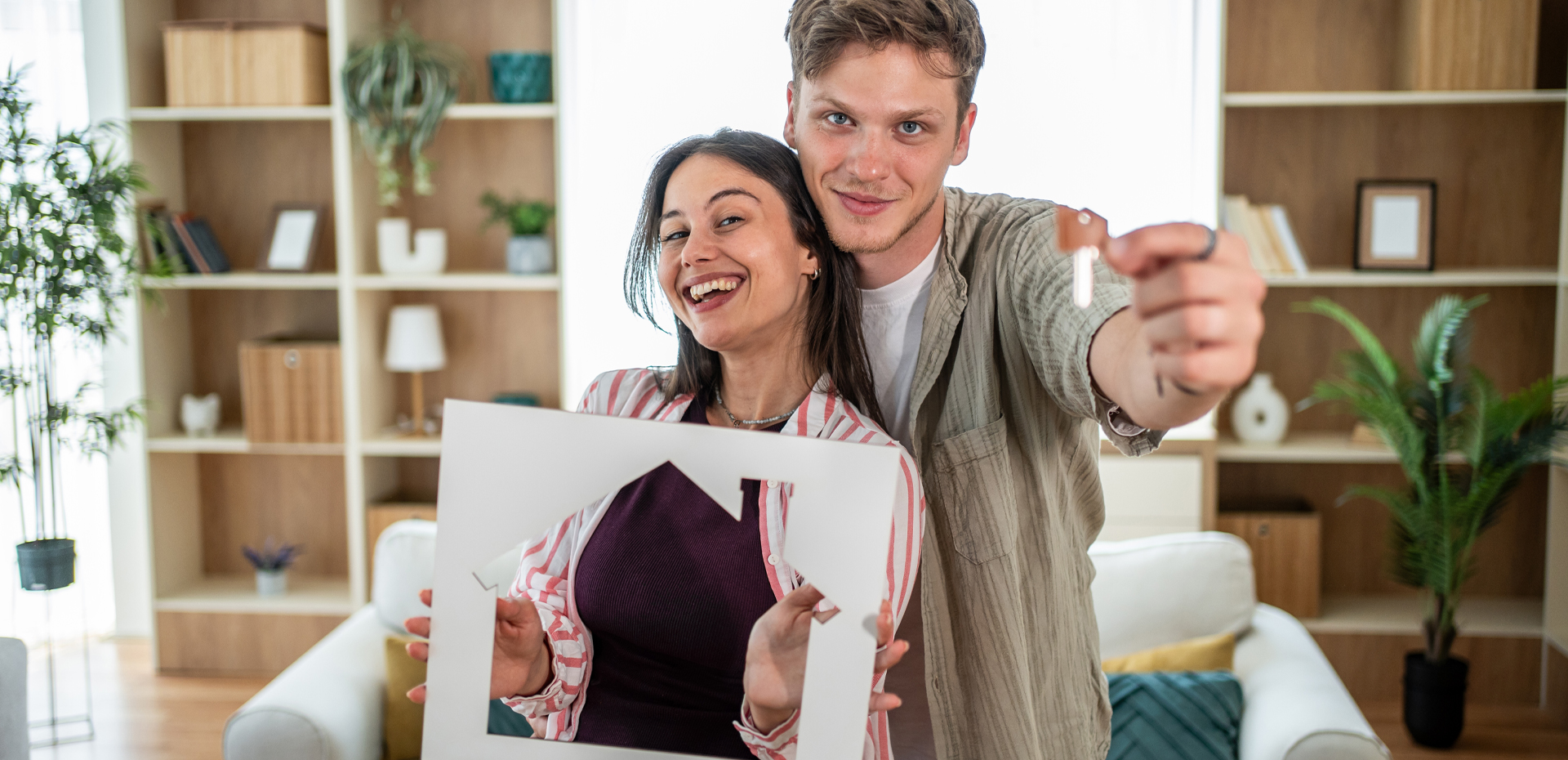 image showing a couple moved in a new house